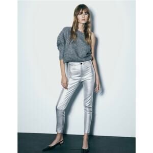 Zara Mid-Rise Silver Metallic Leggings Size XS NWT